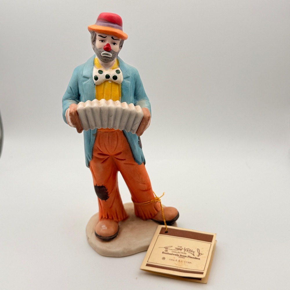 Emmett Kelly Jr Flambro The Accordionist Clown Figurine Weary Willie 1984 7.5in